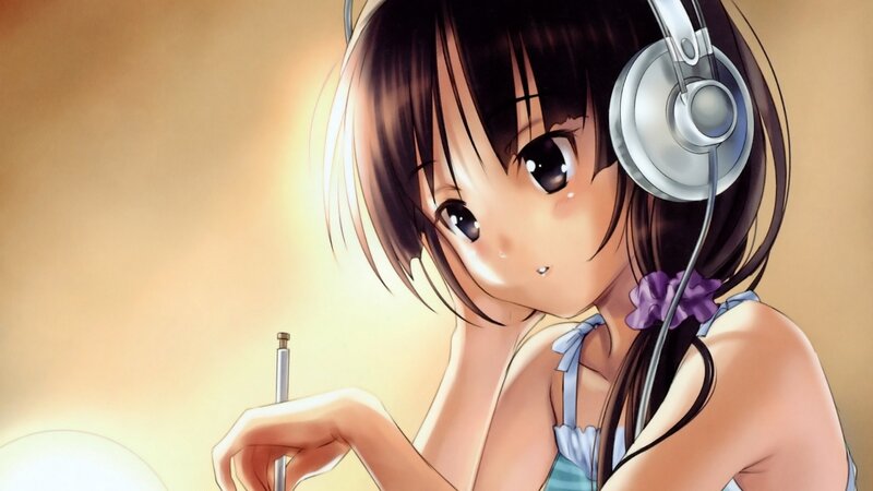 anime girl with headphones