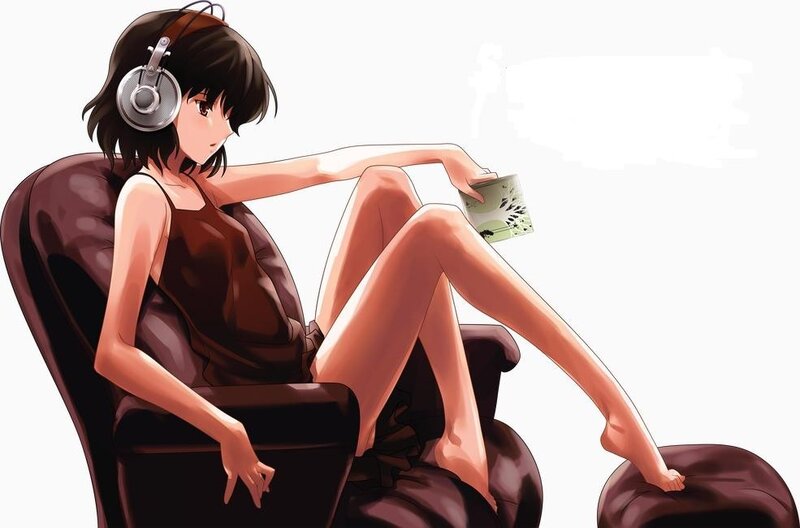anime girl with headphones