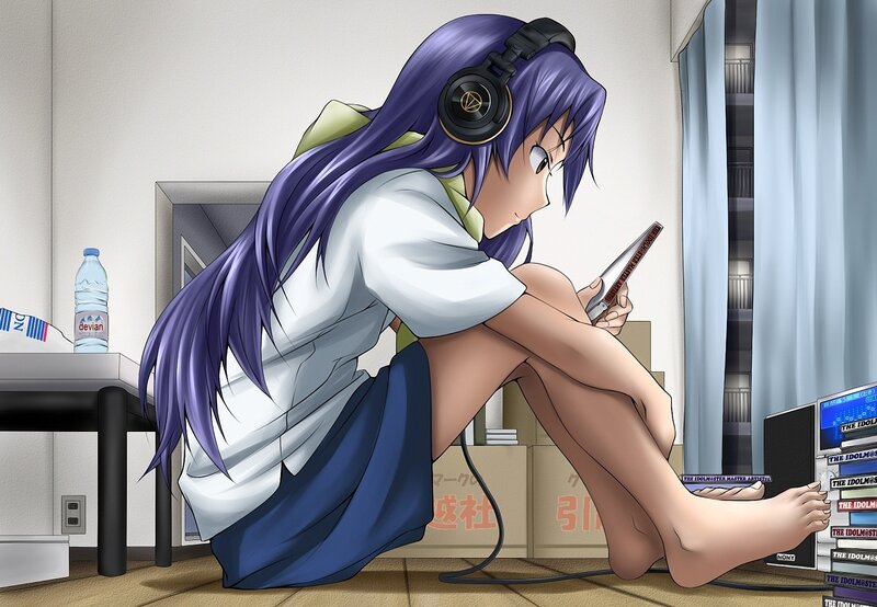 anime girl with headphones