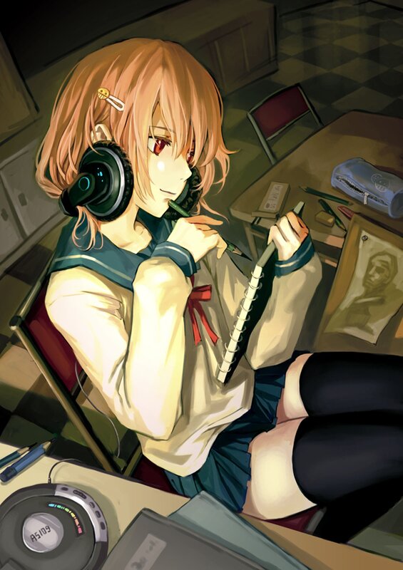 anime girl with headphones