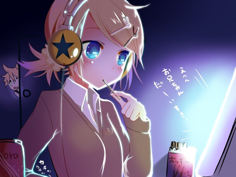 anime girl with headphones