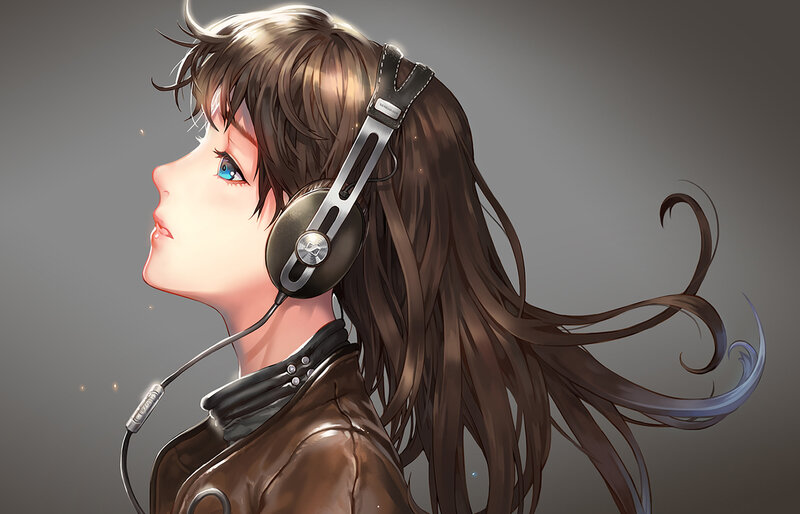 anime girl with headphones