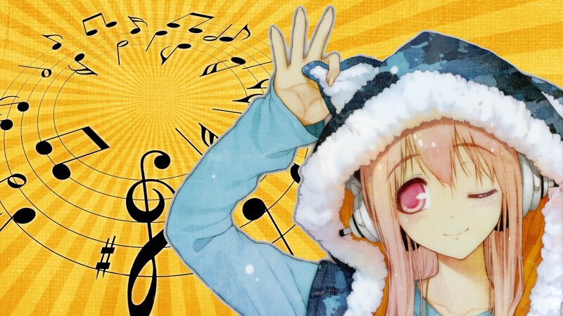 anime girl with headphones