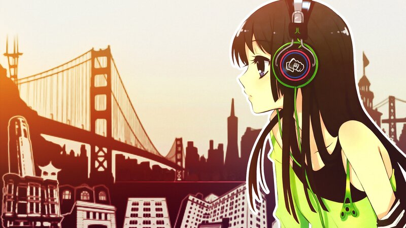 anime girl with headphones