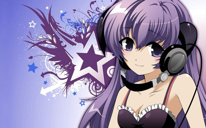 anime girl with headphones