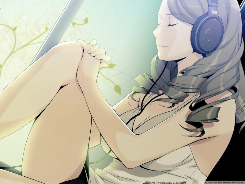 Anime girl with headphones