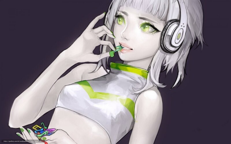 anime girl with headphones