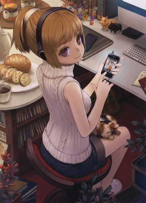 anime girl with headphones