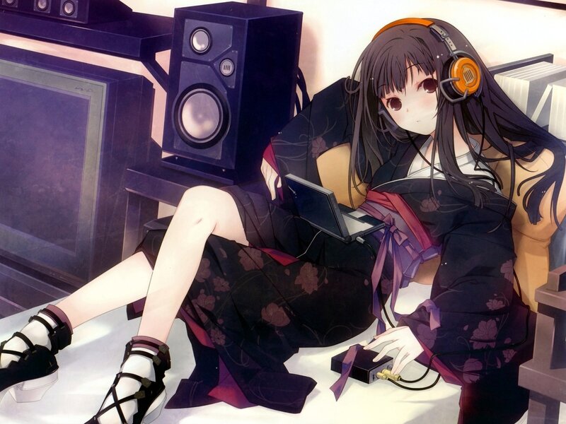 anime girl with headphones
