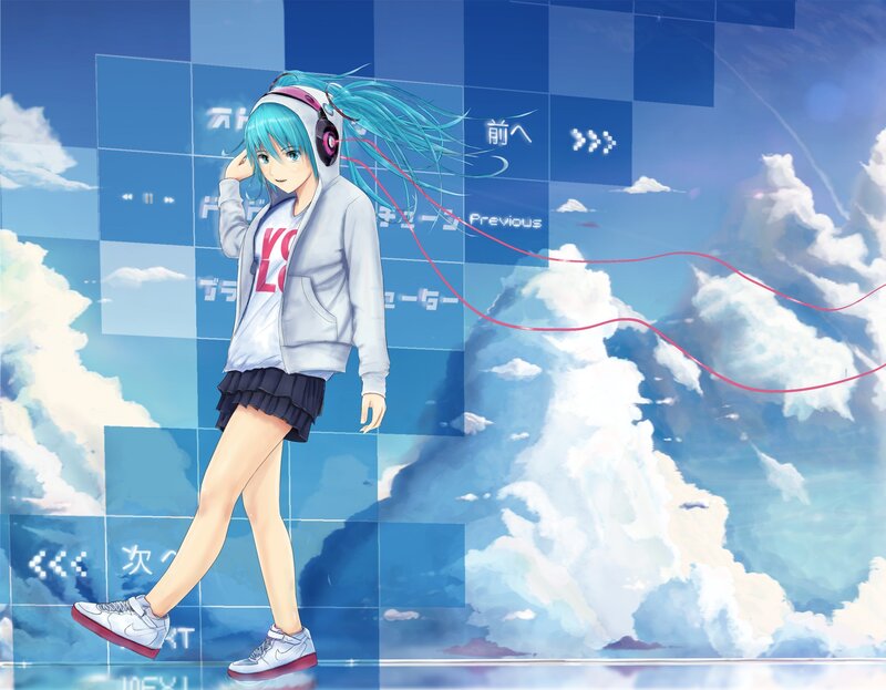 anime girl with headphones