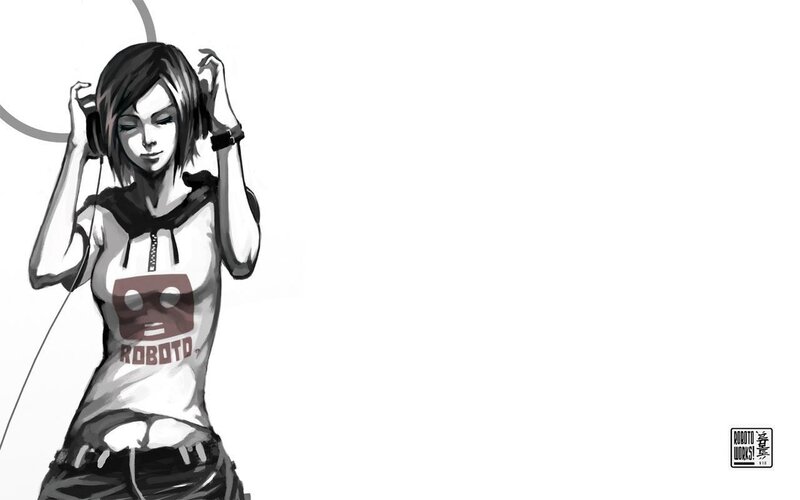 anime girl with headphones