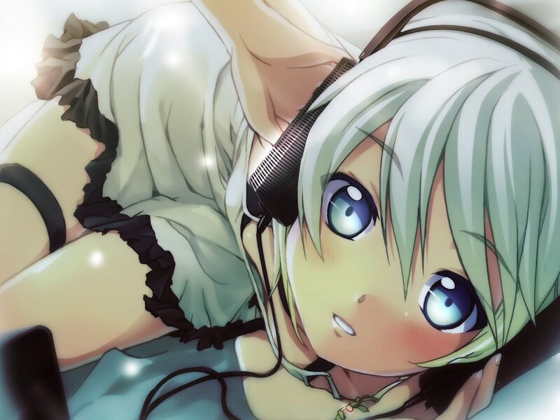 anime girl with headphones