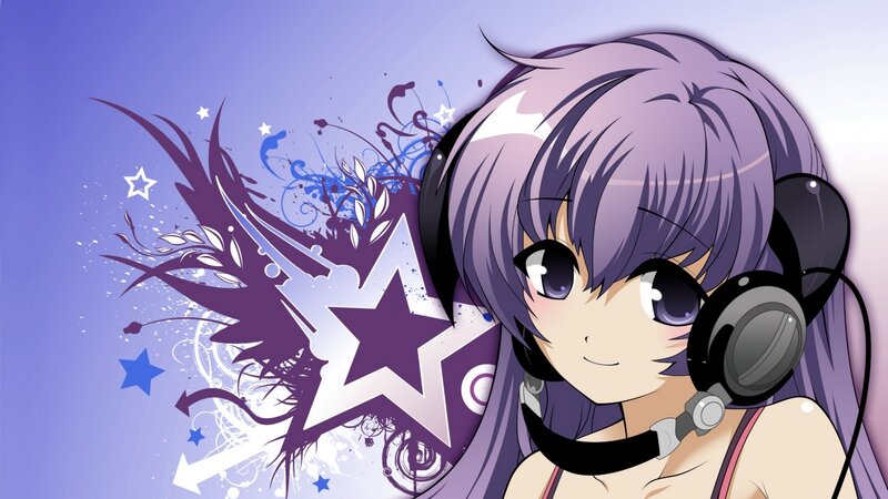 anime girl with headphones