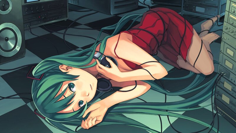 Anime girl with headphones
