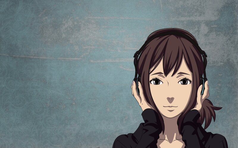 anime girl with headphones