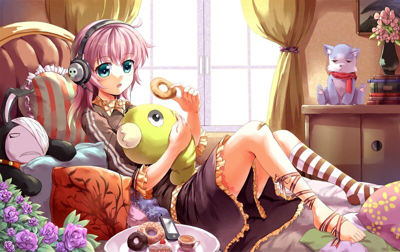 Anime girl with headphones