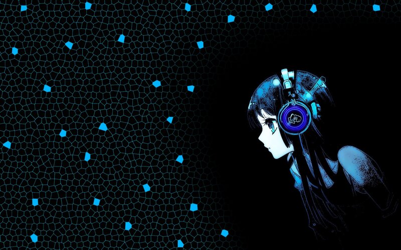 anime girl with headphones