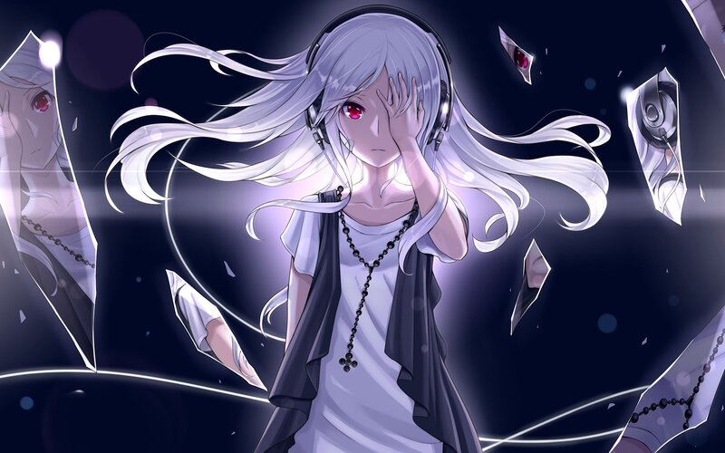 anime girl with headphones