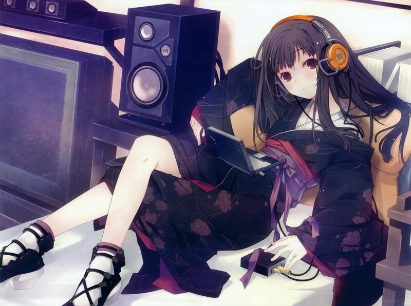 Anime girl with headphones