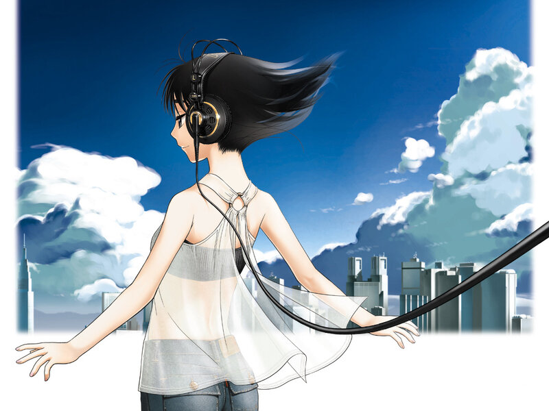 anime girl with headphones