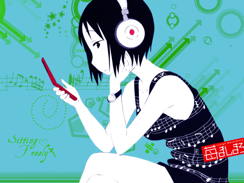 anime girl with headphones
