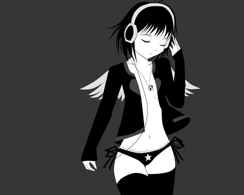 anime girl with headphones