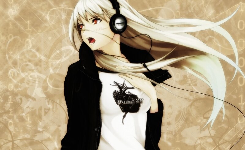 anime girl with headphones