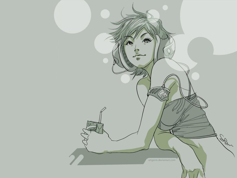 anime girl with headphones