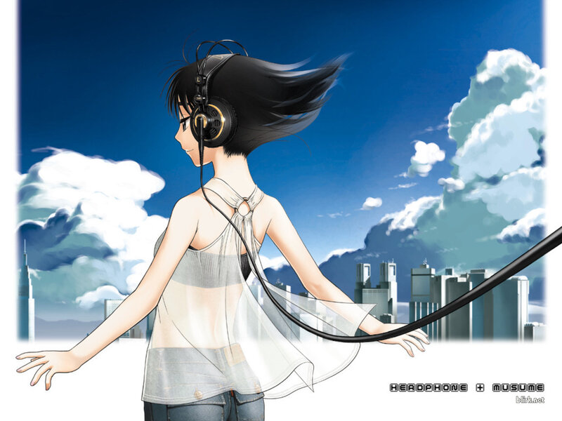 Anime girl with headphones