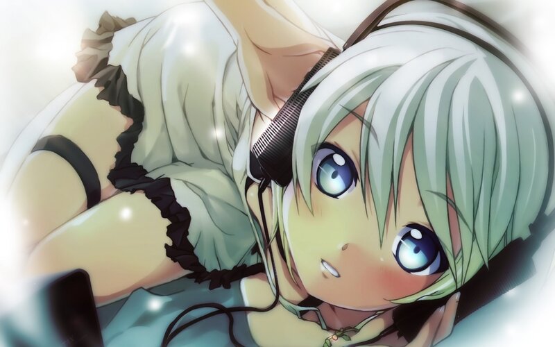 anime girl with headphones