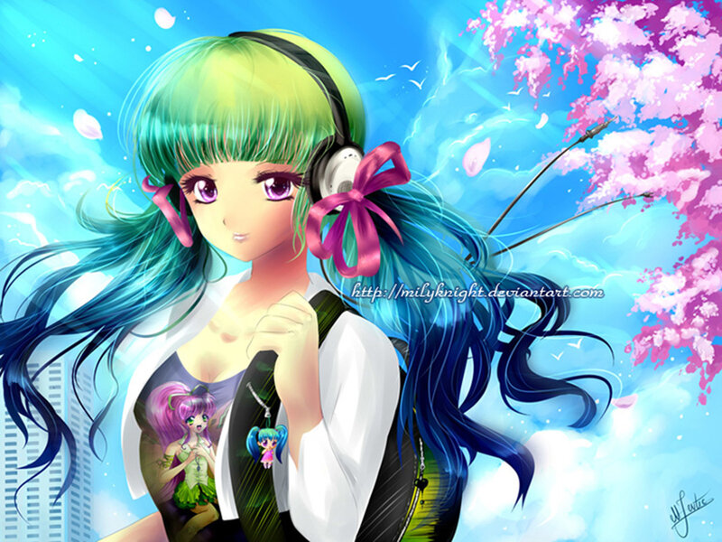 Anime girl with headphones