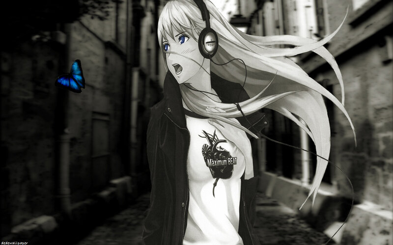 anime girl with headphones