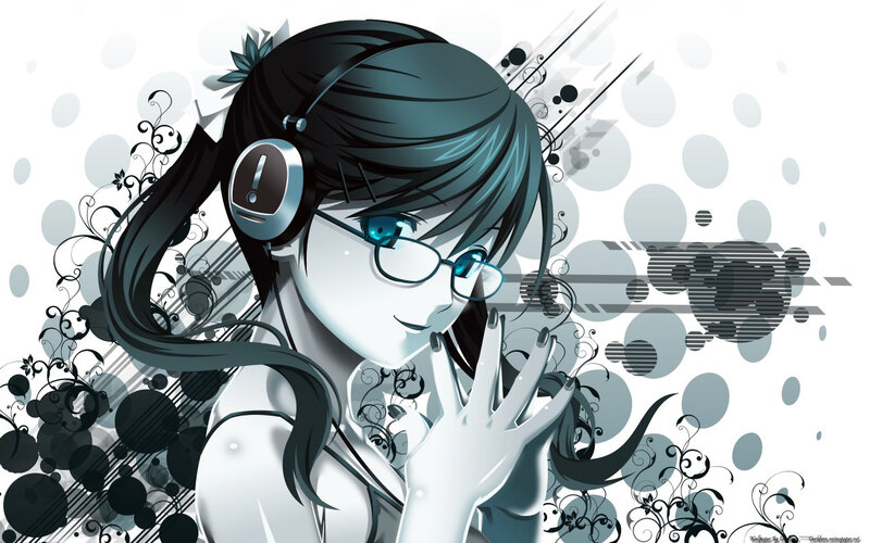 anime girl with headphones