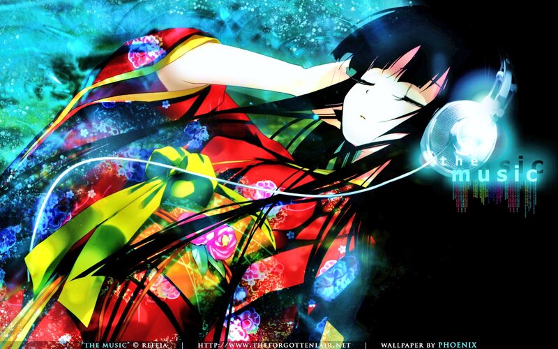 anime girl with headphones