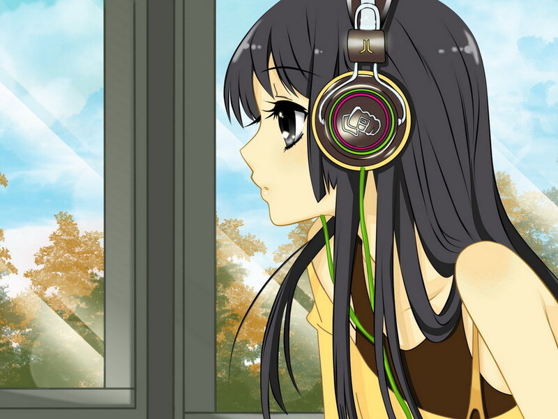 anime girl with headphones