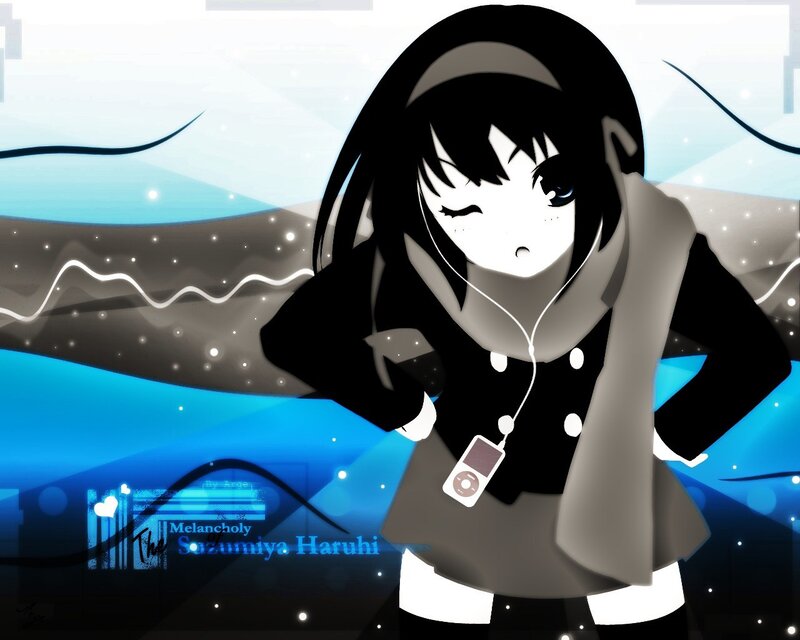 Anime girl with headphones