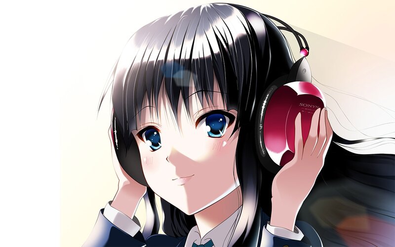 anime girl with headphones