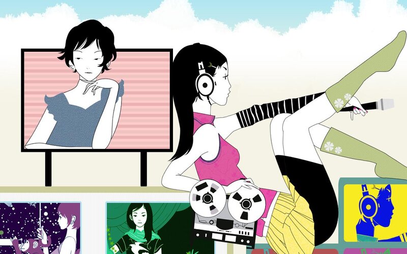anime girl with headphones