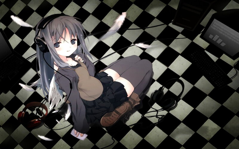 Anime girl with headphones