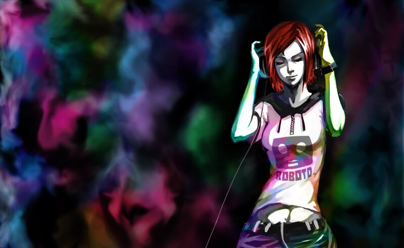 anime girl with headphones