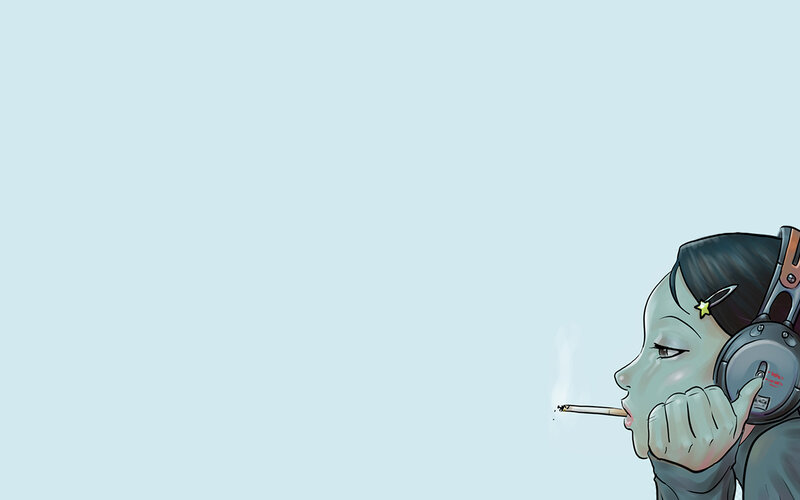 anime girl with headphones