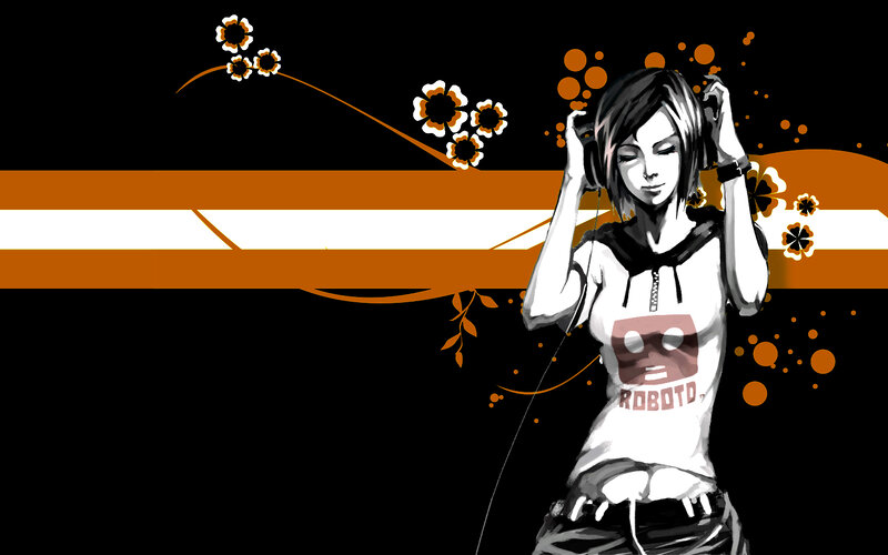 anime girl with headphones