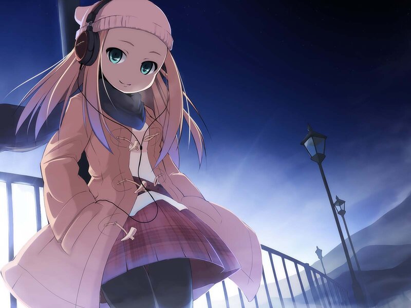 anime girl with headphones