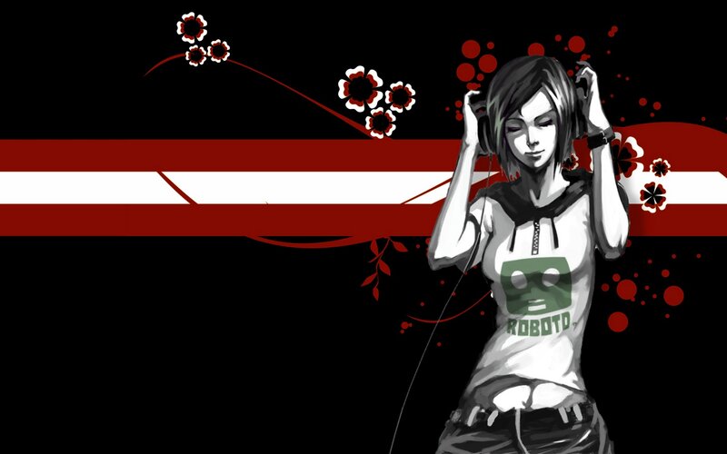 anime girl with headphones
