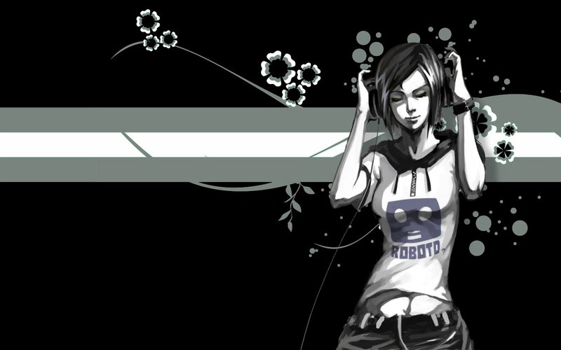 anime girl with headphones