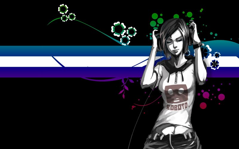anime girl with headphones
