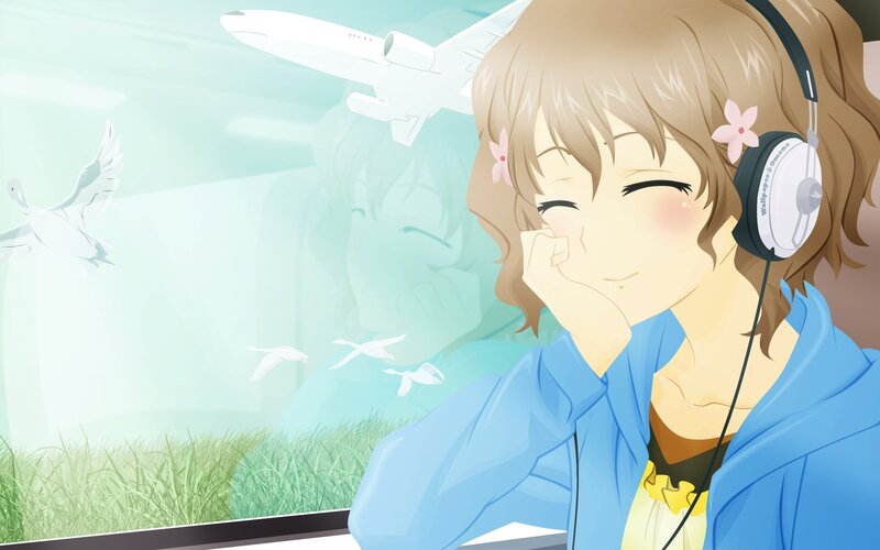 Anime girl with headphones