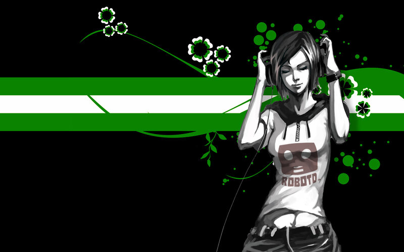 anime girl with headphones