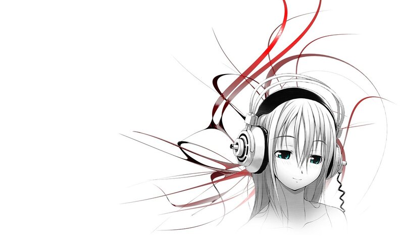 anime girl with headphones
