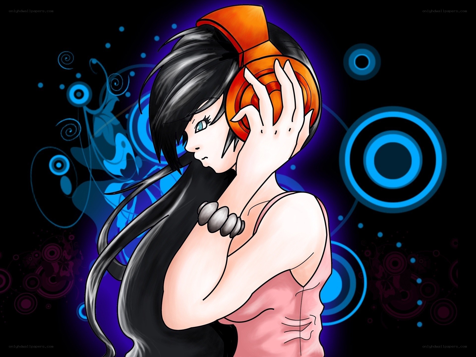 anime girl with headphones